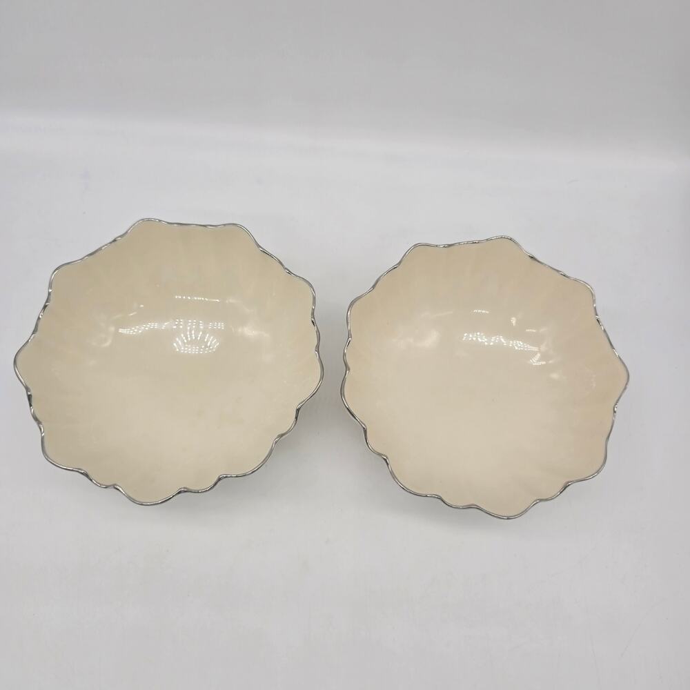 Lenox Symphony Sculpted Pedestal Bowls Platinum Trim Set of 2 USA Candy Nut - Picture 2 of 6